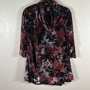 Chelsea & Theodore Crushed Velvet Floral Cowl Neck Swing Tunic Size Large